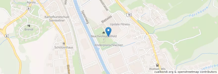 Mapa de ubicacion de Restaurant Badi en Zwitserland, Sankt Gallen, Wahlkreis Toggenburg, Wattwil.