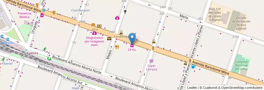 Mapa de ubicacion de 24 Hs. en アルゼンチン, ブエノスアイレス州, Partido De Moreno, Moreno.