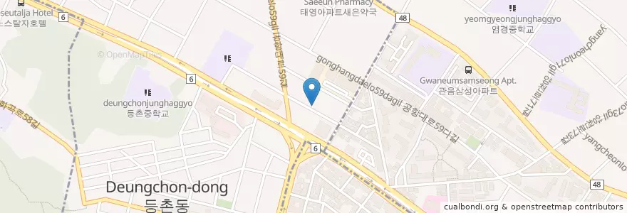 Mapa de ubicacion de 고양이똥 en 大韓民国, ソウル, 江西区, 등촌1동.