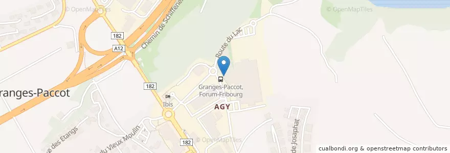 Mapa de ubicacion de Bankomat Forum Fribourg en Schweiz, Freiburg, District De La Sarine, Granges-Paccot.