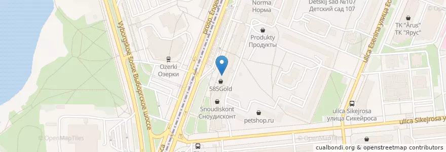 Mapa de ubicacion de Чайникофф en Russia, Northwestern Federal District, Leningrad Oblast, Saint Petersburg, Vyborgsky District, Округ Сосновское.