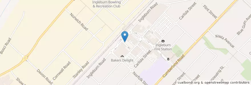 Mapa de ubicacion de Ingleburn Hotel en 오스트레일리아, New South Wales, Campbelltown City Council, 시드니.