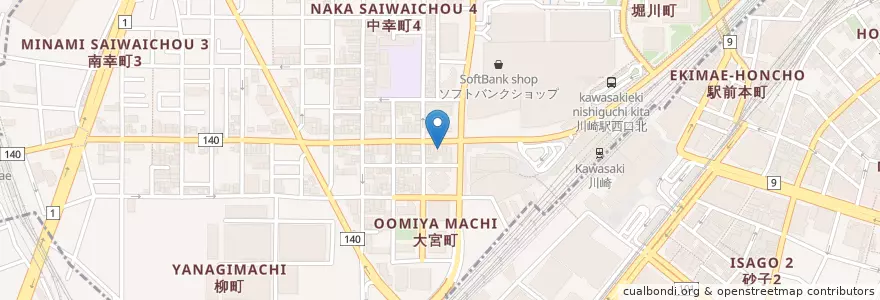 Mapa de ubicacion de 狸小路飯店 en 日本, 神奈川県, 川崎市.