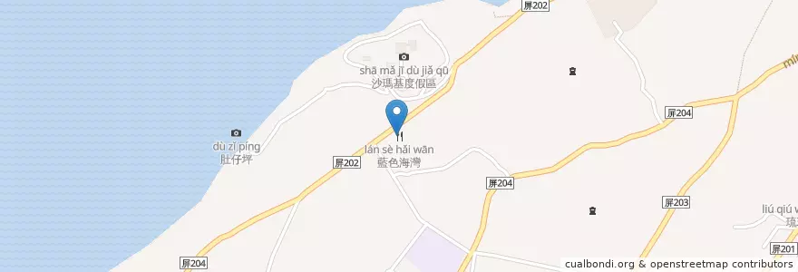 Mapa de ubicacion de 藍色海灣 en Taïwan, Province De Taïwan, Comté De Pingtung, Lamay.
