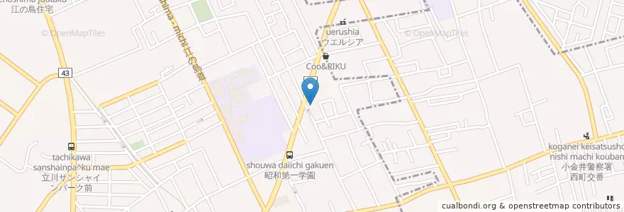 Mapa de ubicacion de 多摩信用金庫 en Japón, Tokio, Kokubunji, Tachikawa.