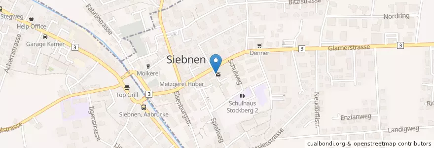 Mapa de ubicacion de Post Siebnen en Швейцария, Швиц, March, Schübelbach.