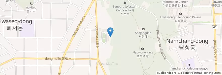 Mapa de ubicacion de 수원시 en کره جنوبی, گیونگی-دو, 수원시, 팔달구.