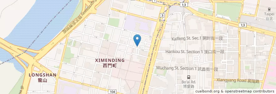 Mapa de ubicacion de 西門町楊排骨酥麵 en تایوان, 新北市, تایپه, 萬華區.