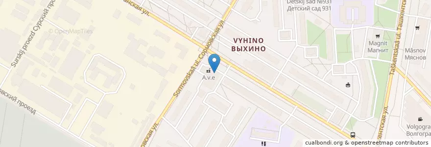 Mapa de ubicacion de A.v.e en 러시아, Центральный Федеральный Округ, Москва, Юго-Восточный Административный Округ, Район Выхино-Жулебино.