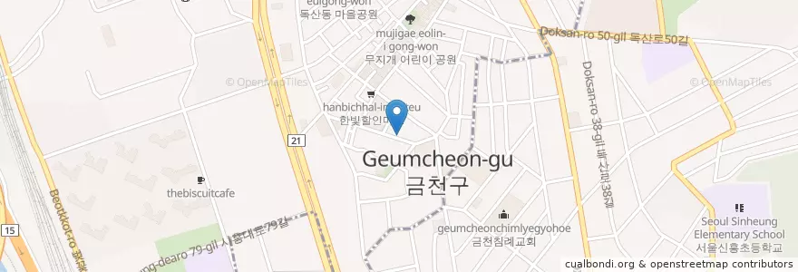 Mapa de ubicacion de 금천구 en کره جنوبی, سئول, 금천구, 시흥1동, 독산2동.