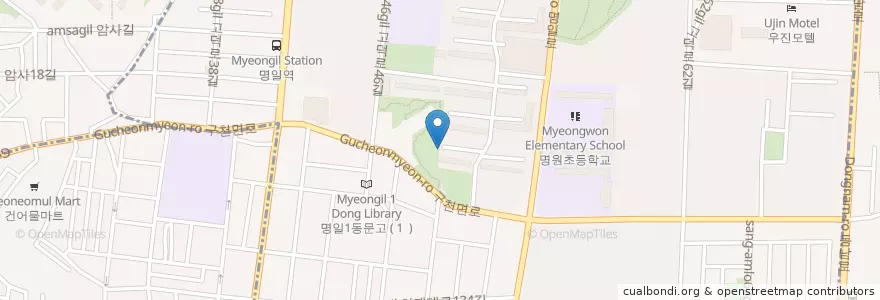 Mapa de ubicacion de 강동구 en Corea Del Sur, Seúl, 강동구, 명일동, 명일1동.