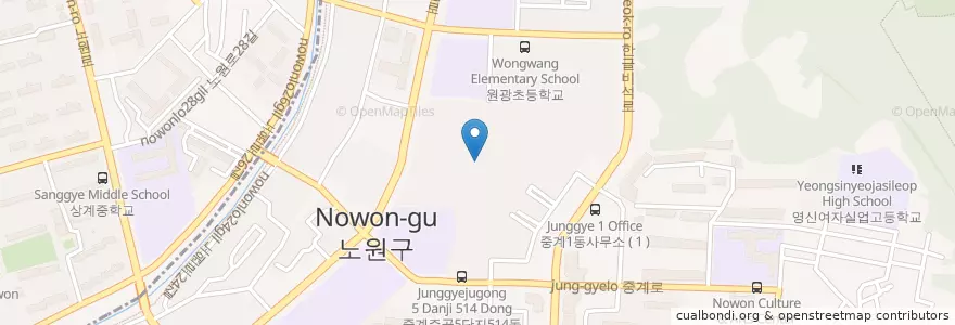 Mapa de ubicacion de 노원구 en Korea Selatan, 서울, 노원구, 중계1동.