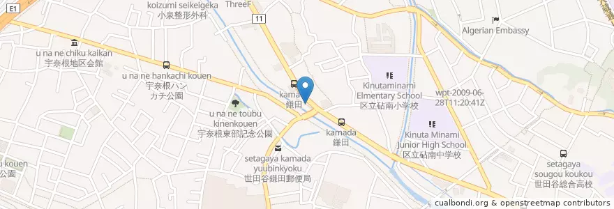 Mapa de ubicacion de 世田谷鎌田 en 일본, 도쿄도, 世田谷区.