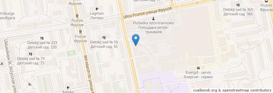 Mapa de ubicacion de Столовая трамвайного депо en ロシア, ウラル連邦管区, スヴェルドロフスク州, エカテリンブルク管区.