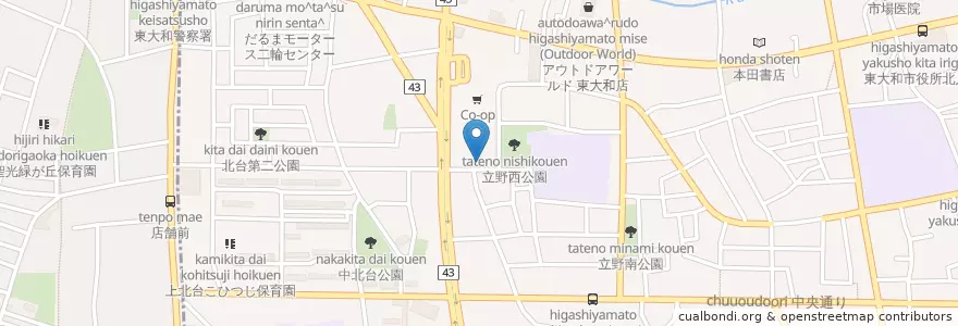 Mapa de ubicacion de クオール薬局 en 日本, 東京都, 東大和市.