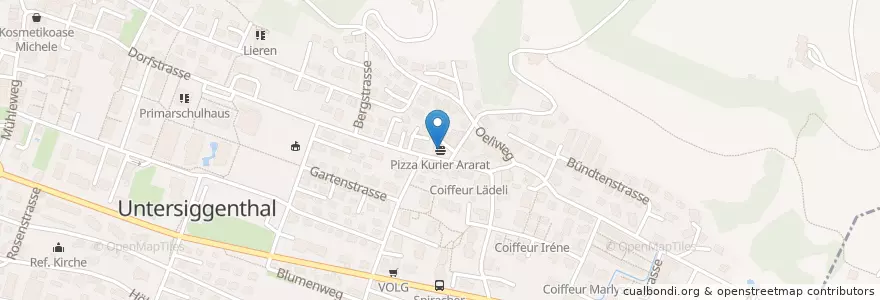 Mapa de ubicacion de Pizza Kurier Ararat en Suíça, Aargau, Bezirk Baden, Untersiggenthal.