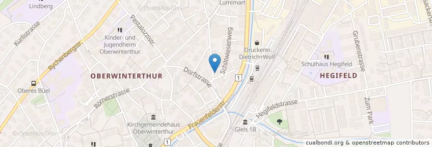 Mapa de ubicacion de Bahnhof en Suiza, Zúrich, Bezirk Winterthur, Winterthur.