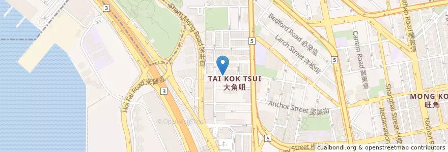 Mapa de ubicacion de Sunny Thai en 중국, 광둥성, 홍콩, 가우룽, 신제, 油尖旺區 Yau Tsim Mong District.