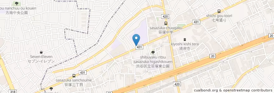 Mapa de ubicacion de 名物串カツ田中 en Jepun, 東京都, 渋谷区.