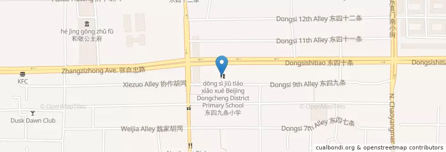 Mapa de ubicacion de 东四九条小学 Beijing Dongcheng District Primary School en 中国, 北京市, 河北省, 东城区.