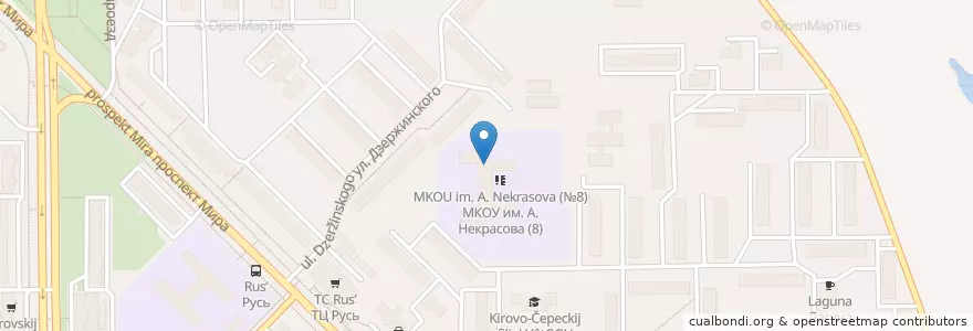 Mapa de ubicacion de Школа №8 en ロシア, 沿ヴォルガ連邦管区, キーロフ州, キロヴォ=チェペツク管区.
