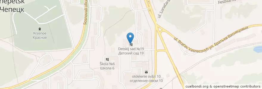 Mapa de ubicacion de Детский сад №19 en Russland, Föderationskreis Wolga, Oblast Kirow, Городской Округ Кирово-Чепецк.
