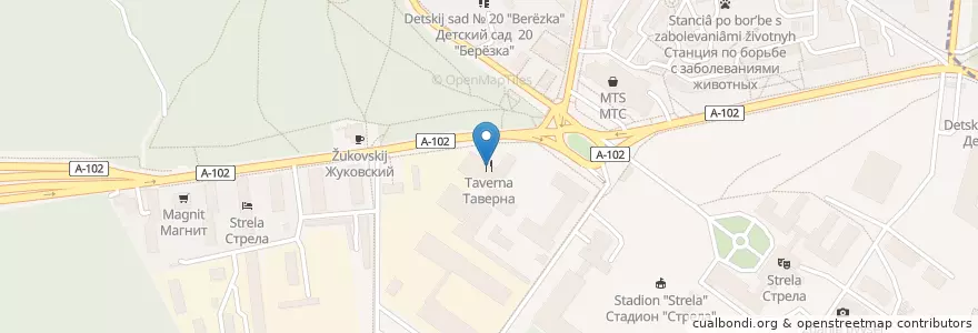 Mapa de ubicacion de Таверна en Rusland, Centraal Federaal District, Oblast Moskou, Раменский Городской Округ, Городской Округ Жуковский.