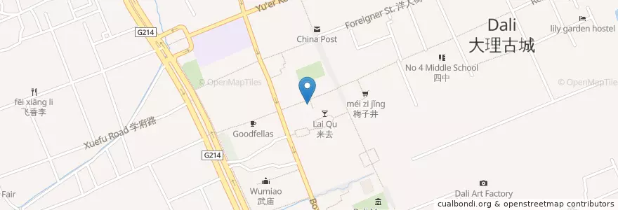 Mapa de ubicacion de Tibetan Cafe en Cina, Yunnan, 大理白族自治州, 大理市.
