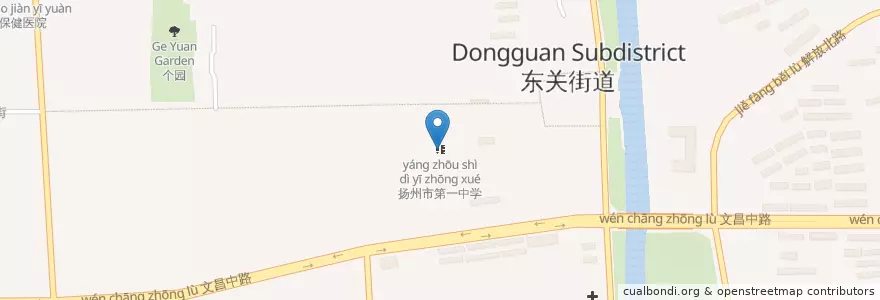 Mapa de ubicacion de 扬州市第一中学 en China, Yangzhou City, Jiangsu, Guangling District.