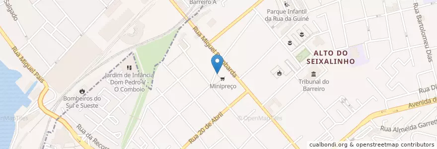 Mapa de ubicacion de Escola Profissional Bento de Jesus Caraça en Portugal, Área Metropolitana De Lisboa, Setúbal, Península De Setúbal, Barreiro, Alto Do Seixalinho, Santo André E Verderena.