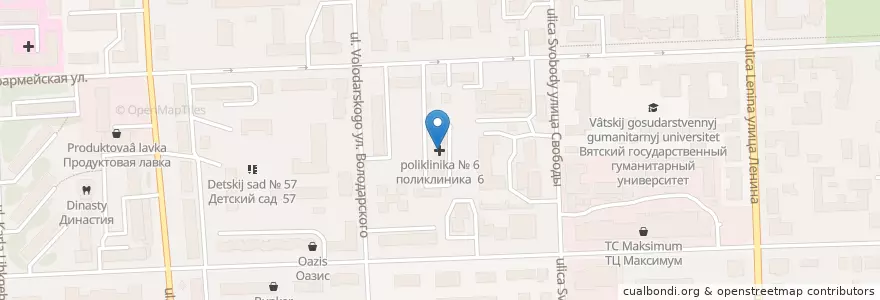 Mapa de ubicacion de поликлиника № 6 en ロシア, 沿ヴォルガ連邦管区, キーロフ州, キーロフ管区.