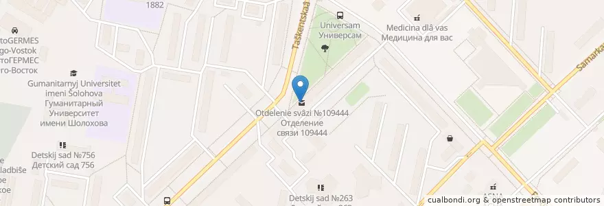 Mapa de ubicacion de Отделение связи №109444 en Rusland, Centraal Federaal District, Moskou, Юго-Восточный Административный Округ, Район Выхино-Жулебино.