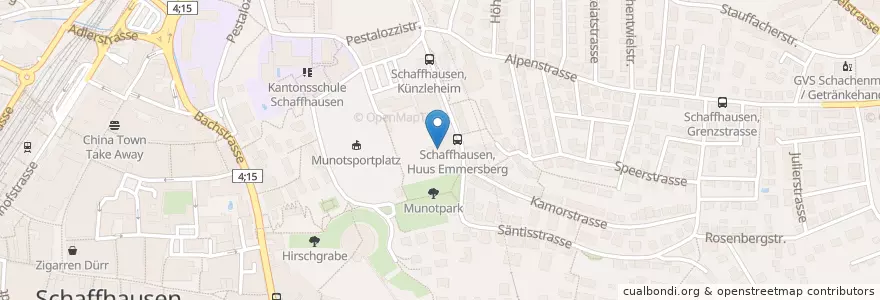 Mapa de ubicacion de Cafeteria Hus Emmersberg en Schweiz/Suisse/Svizzera/Svizra, Schaffhausen, Schaffhausen.