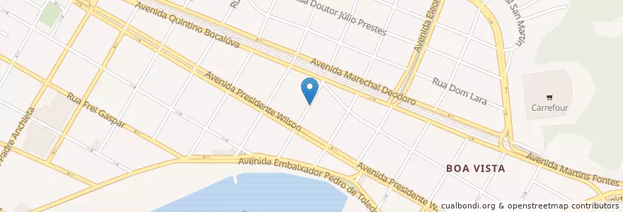 Mapa de ubicacion de Maximplante Clinica de Implantes Dentários en 巴西, 东南部, 圣保罗, Região Geográfica Intermediária De São Paulo, Região Imediata De Santos, Região Metropolitana Da Baixada Santista, São Vicente.