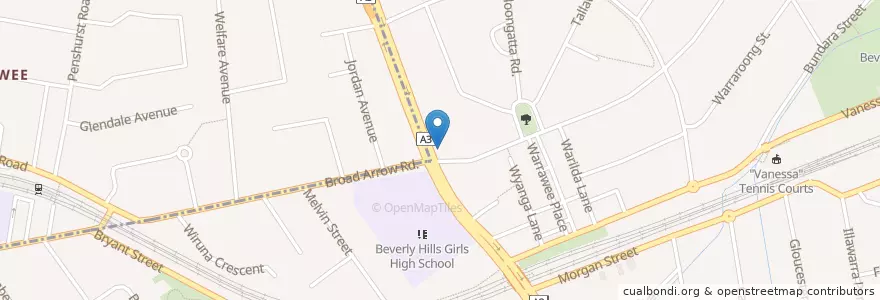 Mapa de ubicacion de Beverly Hills Uniting Church en Australia, New South Wales, Georges River Council, Sydney.