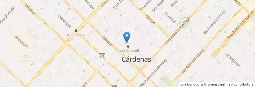 Mapa de ubicacion de Plaza Malacoff en 쿠바, Matanzas, Cárdenas, Ciudad De Cárdenas.