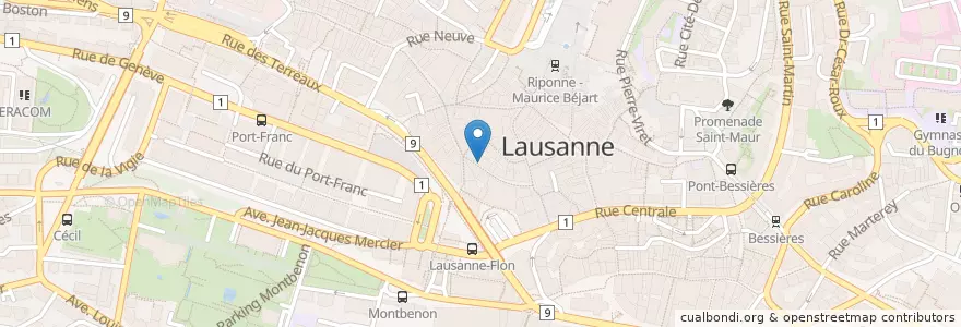 Mapa de ubicacion de Aux Trois Tonneaux en Schweiz, Waadt, District De Lausanne, Lausanne.