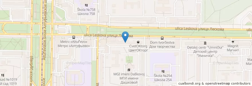 Mapa de ubicacion de Спортивно-досуговый центр «Кентавр» en Russie, District Fédéral Central, Moscou, Северо-Восточный Административный Округ, Район Бибирево.