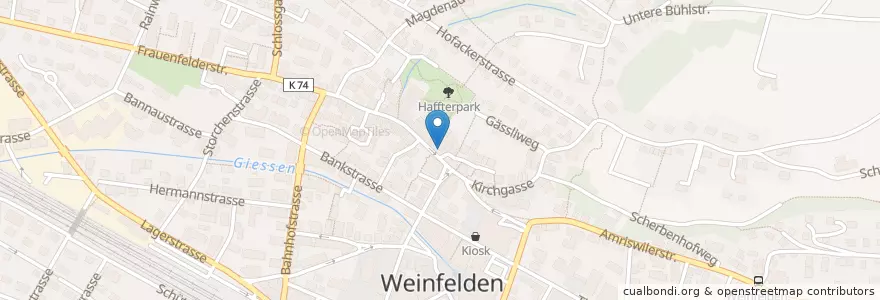 Mapa de ubicacion de Weinkeller Felsenburg en Suíça, Thurgau, Bezirk Weinfelden, Weinfelden.