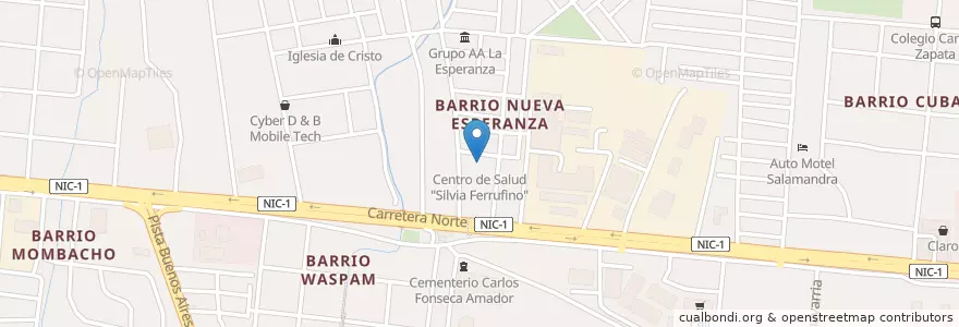 Mapa de ubicacion de Centro de Salud "Silvia Ferrufino" en نيكاراجوا, Departamento De Managua, Managua (Municipio).