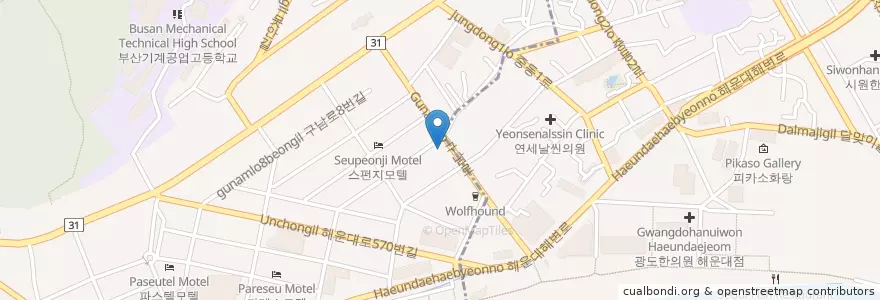 Mapa de ubicacion de 목요일 파티 en Республика Корея, Пусан, 해운대구.