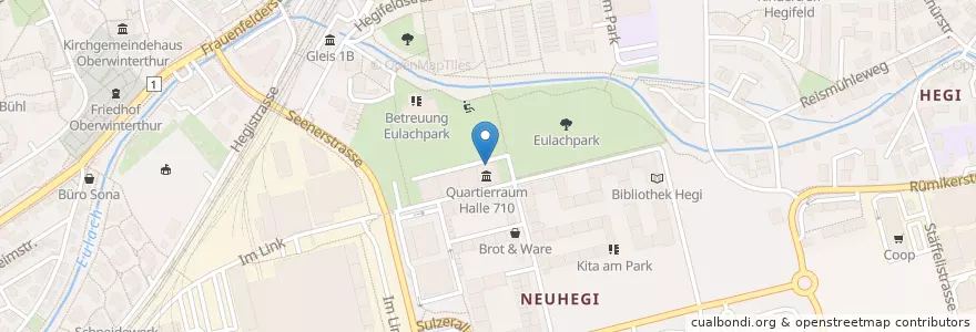 Mapa de ubicacion de Restaurant Eulachpark en Suiza, Zúrich, Bezirk Winterthur, Winterthur.