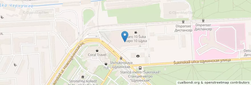 Mapa de ubicacion de Кофеин en Rússia, Distrito Federal Central, Москва, Северо-Западный Административный Округ, Район Щукино.