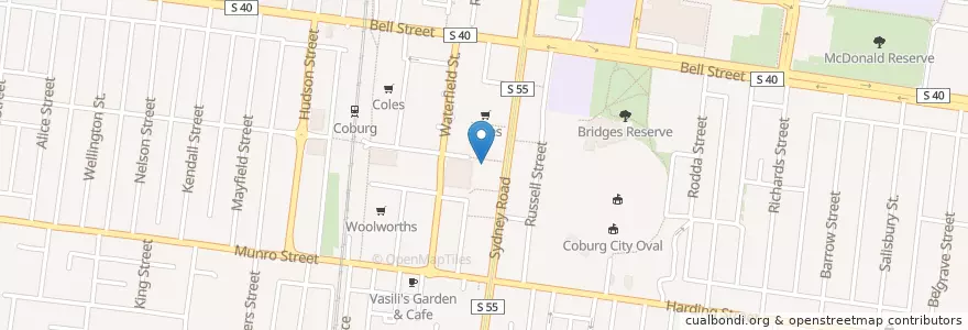 Mapa de ubicacion de Half Moon Cafe en أستراليا, ولاية فيكتوريا, City Of Moreland.
