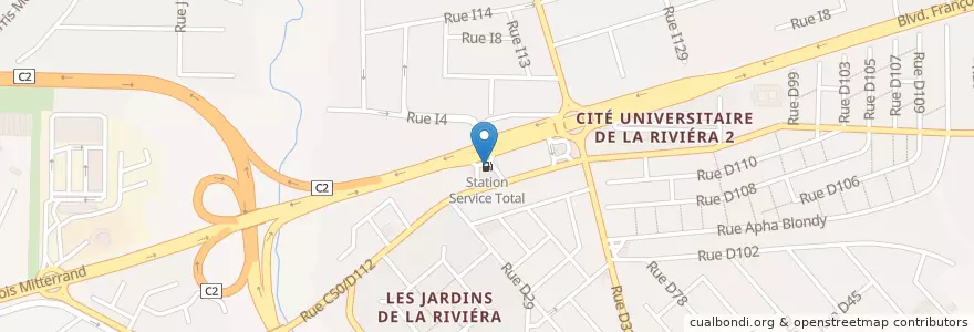 Mapa de ubicacion de Station Service Total en ساحل عاج, آبیجان, Cocody.