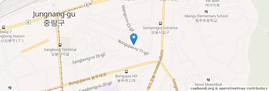 Mapa de ubicacion de 엠아이티아카데미 en 대한민국, 서울, 중랑구, 망우본동.
