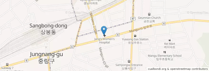 Mapa de ubicacion de Jang's Women's Hospital en Республика Корея, Сеул, 중랑구, 망우본동.