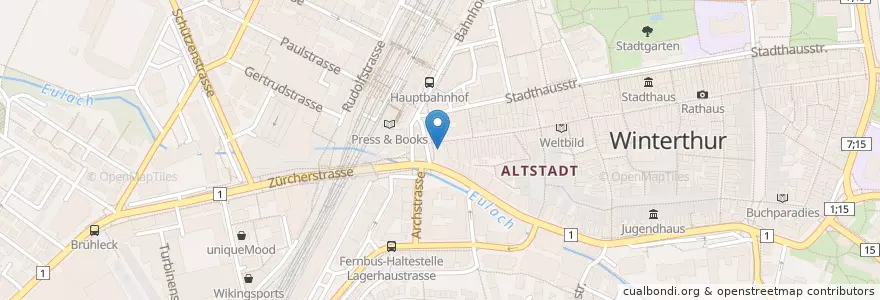 Mapa de ubicacion de Adler-Apotheke en Suisse, Zurich, Bezirk Winterthur, Winterthur.