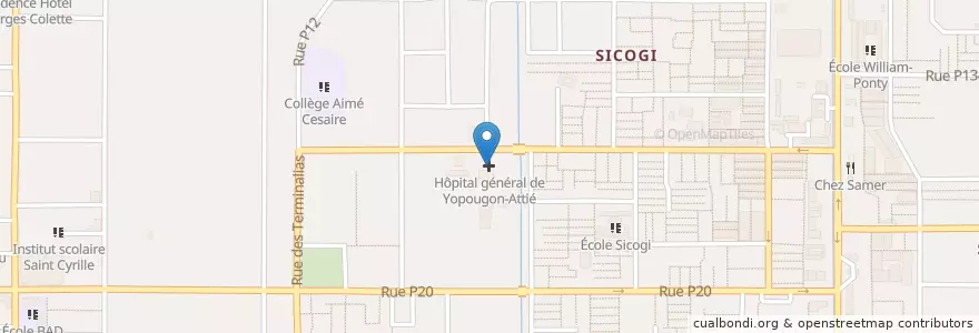 Mapa de ubicacion de Hôpital général de Yopougon-Attié en 科特迪瓦, 阿比让, Yopougon.