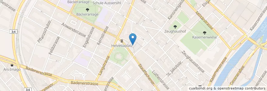 Mapa de ubicacion de Helvetiaplatz en スイス, チューリッヒ, Bezirk Zürich, Zürich.